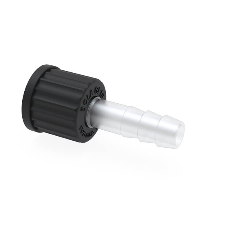 Portagomma Diritto PFA - con Tappo GL 14 - Resistente da -20°C a +200°C Ø est.  8,7 mm - Ø int. 6,0 mm - Completo di Tappo
